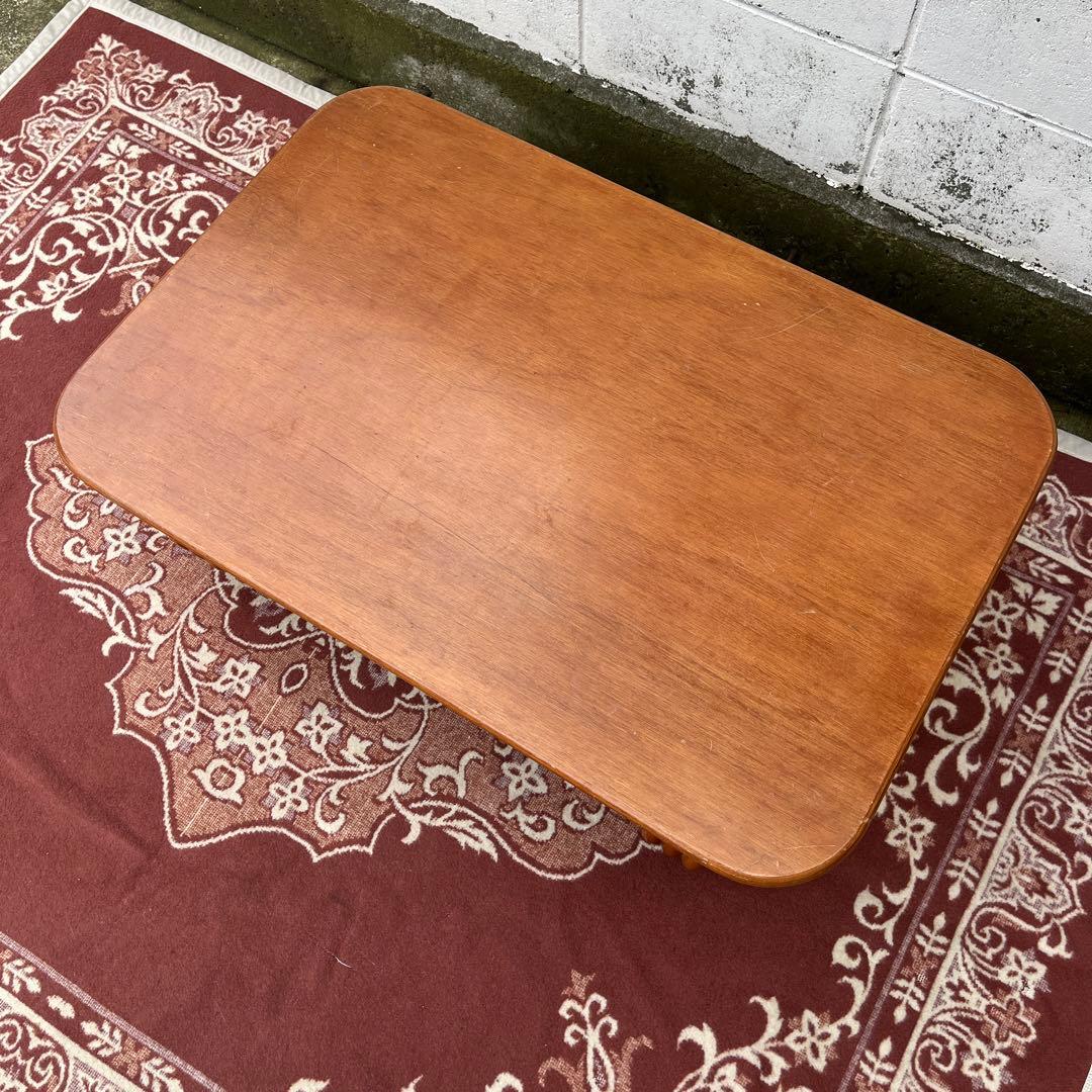 古家具ビンテージ品◾️サカベ 籐ラタン脚×木製天板 ローテーブル センターテーブル