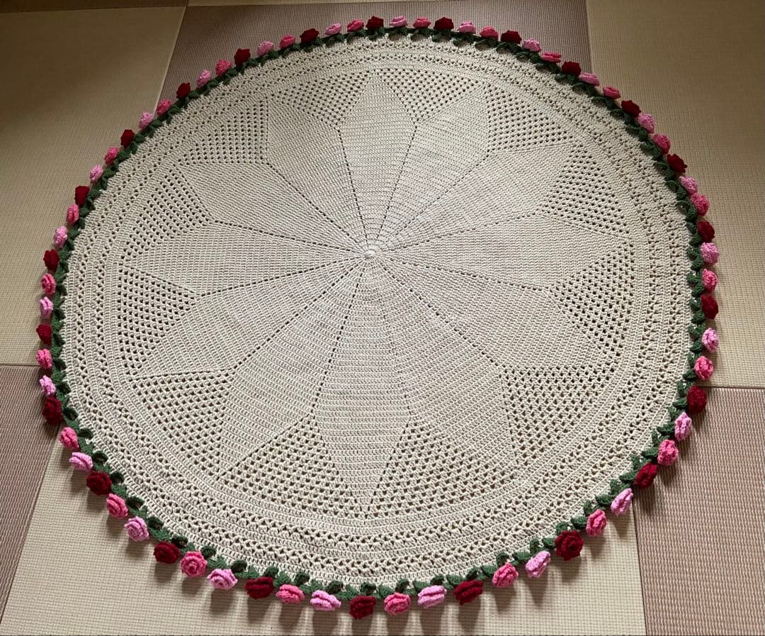 バラの花束ブランケット直径114cm，72本のバラ，ストール