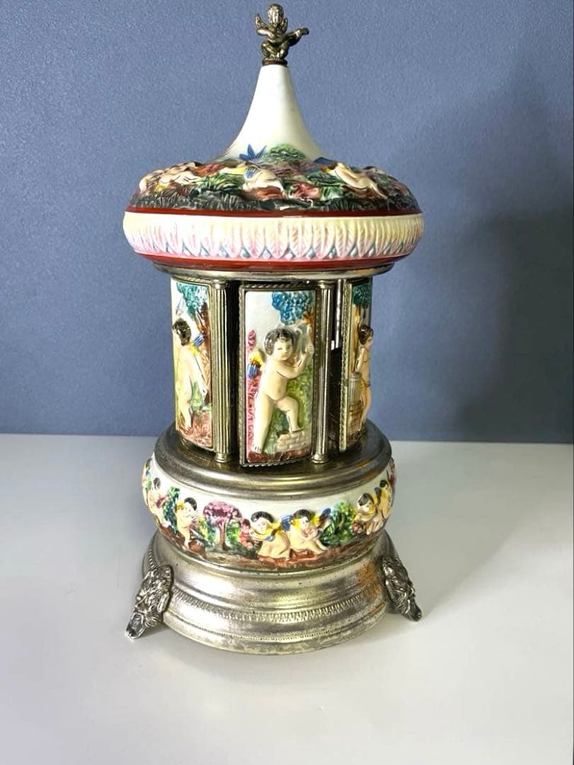 『REUGE』リュージュ　陶器製カラクリ オルゴール　葉巻入れ　アンティーク