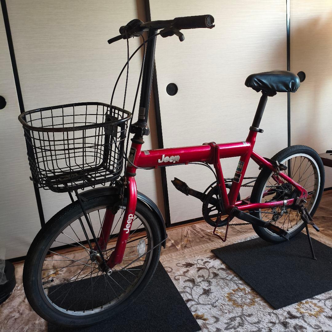 Jeep 折りたたみ自転車 赤 前カゴ付き 6段変速 送料込み