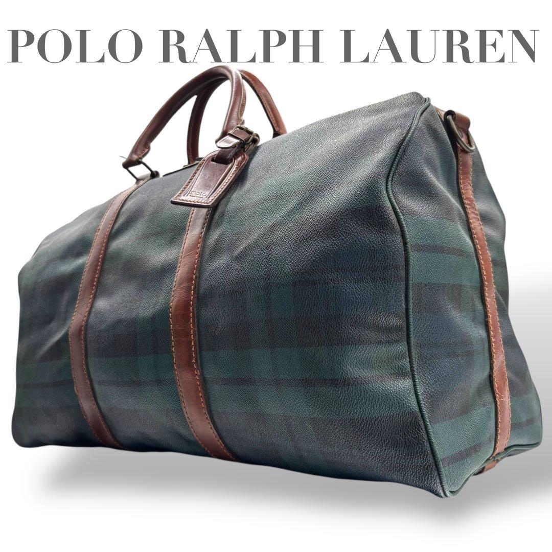 【ヴィンテージ】ポロラルフローレン　ボストンバッグ　トラベル　チェック柄　PVC