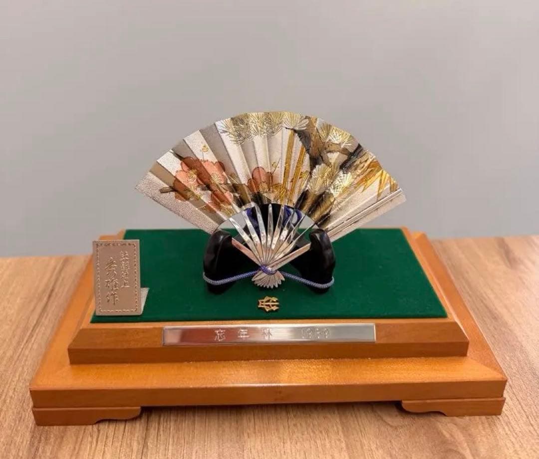 美品！ 秀雄作 松竹梅 純銀仕上げ 置物 工芸品 扇 5号