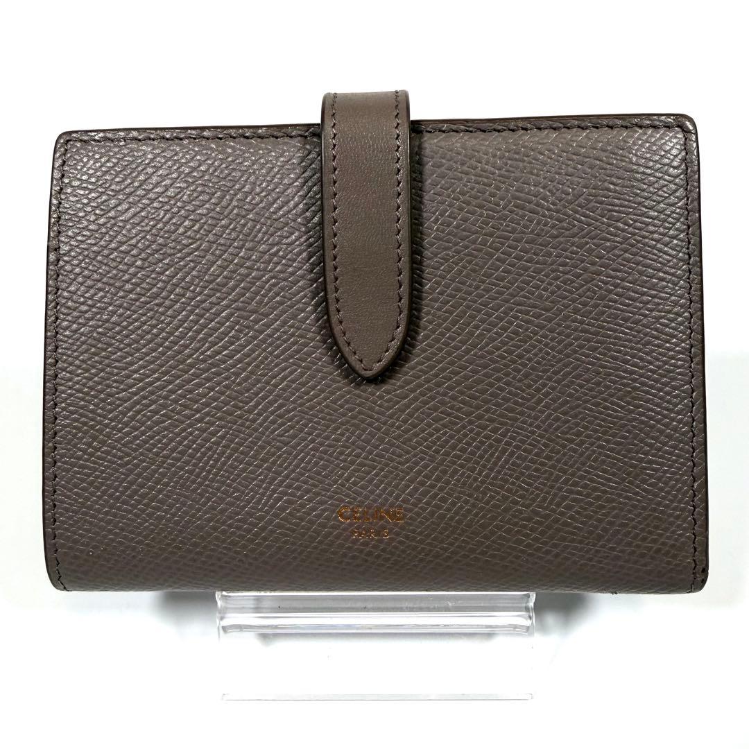 【極美品】セリーヌ　二つ折り財布　ミディアム　ストラップ　ウォレット　グレージュ