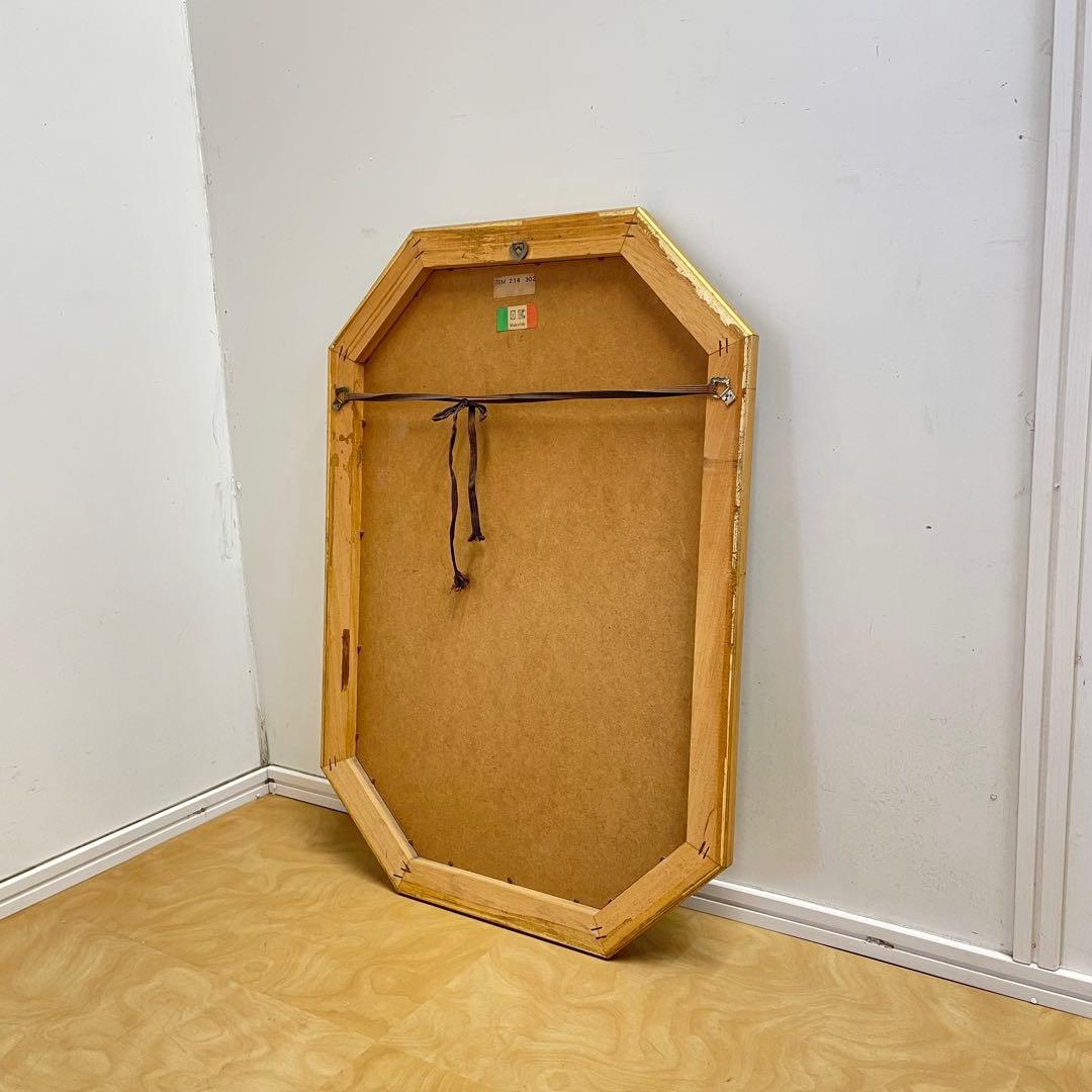 イタリア製 アンティーク調 8角ミラー 鏡 花柄 壁掛け式 ウォールミラー 姿見