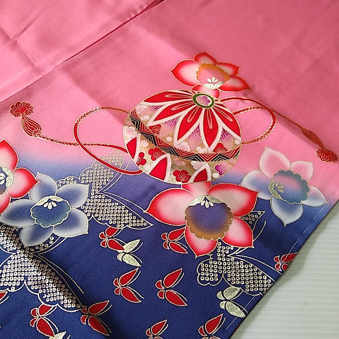 七五三 753 着物 七歳 正絹四つ身着物 ピンク手毬刺繍柄 k4121