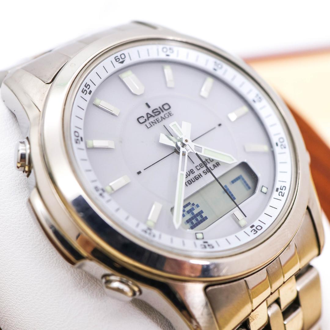 稼働 CASIO LINEAGE 腕時計 電波ソーラー チタン アナデジ1225