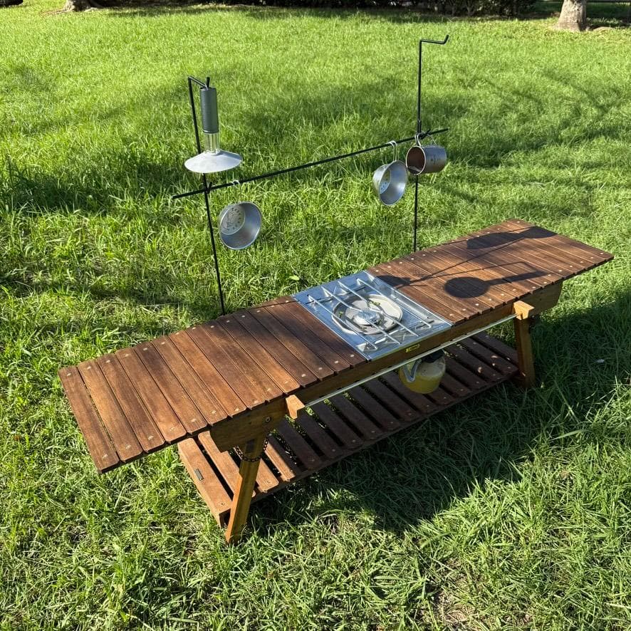 IGT対応 ウッドテーブル ウォルナット色 折りたたみキャンプテーブル