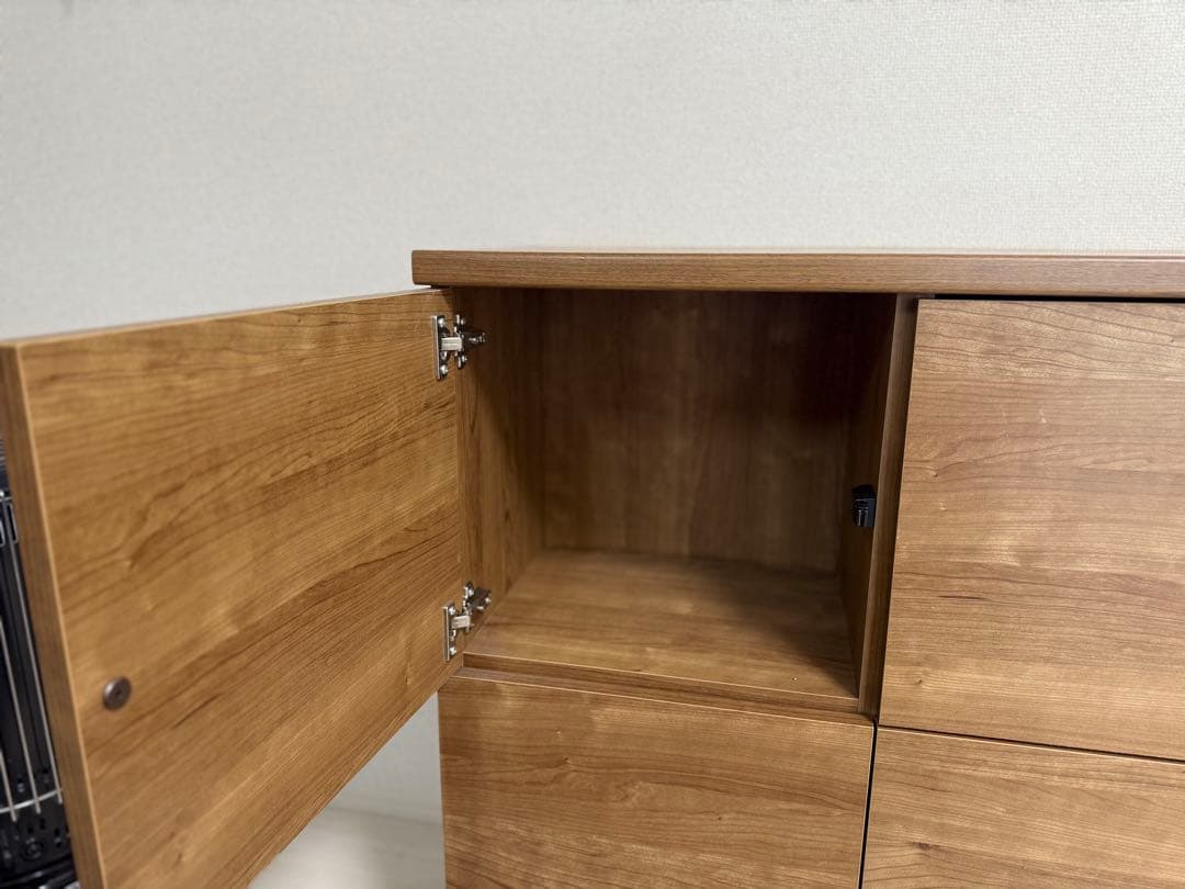 LOWYAサイドボード キャビネット 国産 木製キャビネット ライトブラウン