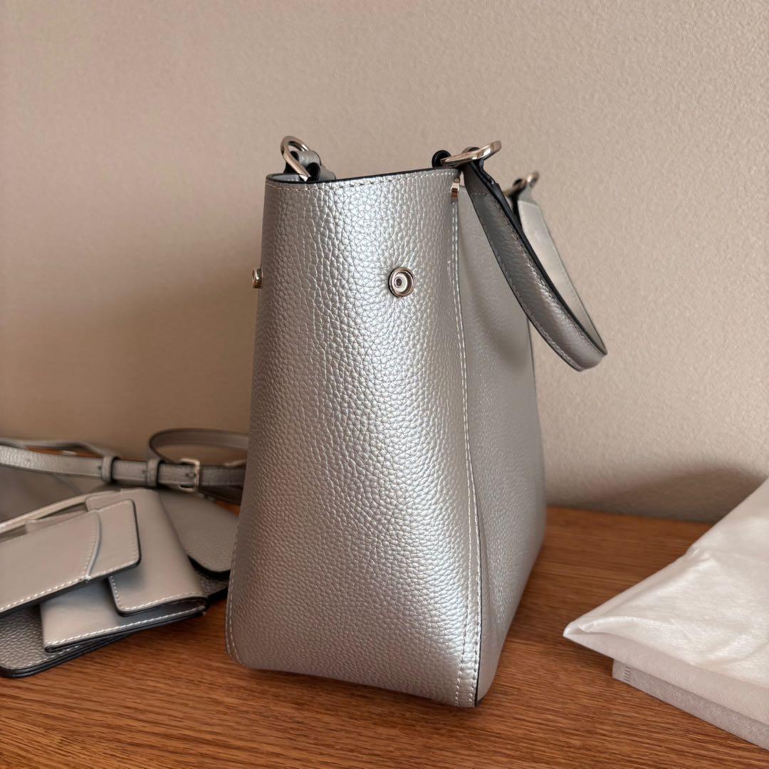 BARCOS レザー シルバー トートバッグ ポーチ パスケース ポシェット