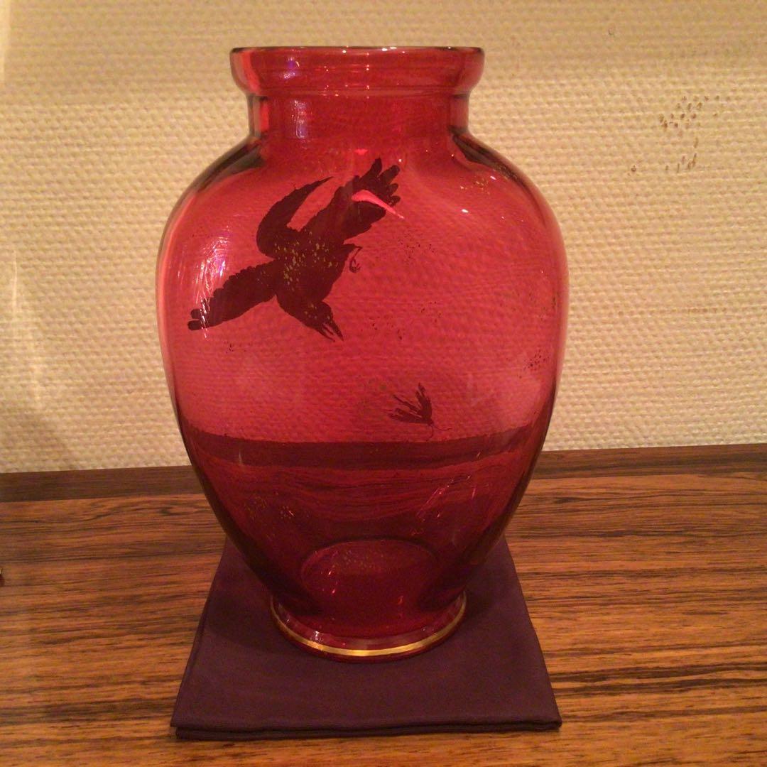 オールドバカラ　「獲物を狙う鳥　花器」　1890年頃　アンティーク美品