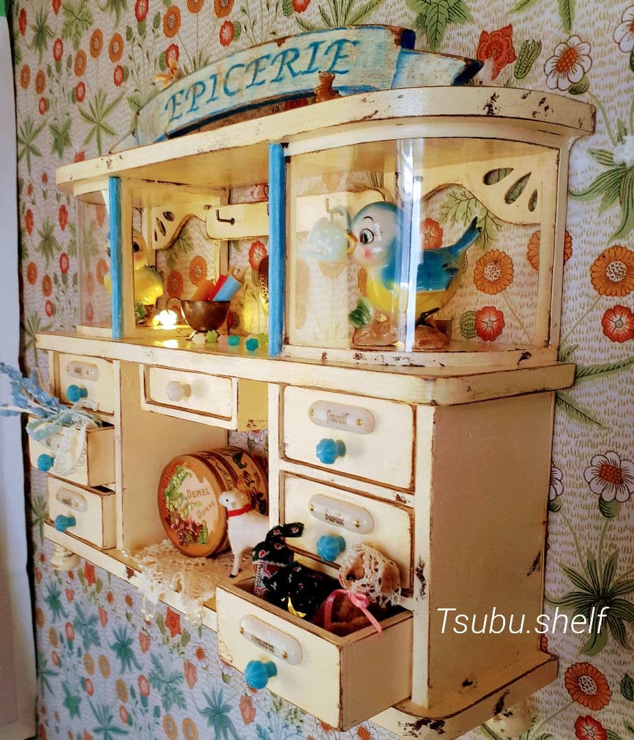 ウォールシェルフ　シャビー　ドロワー　ドールシェルフ