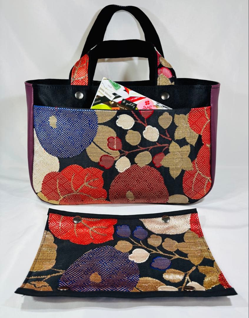 帯バッグリメイク　774番ボート型被せ蓋付き