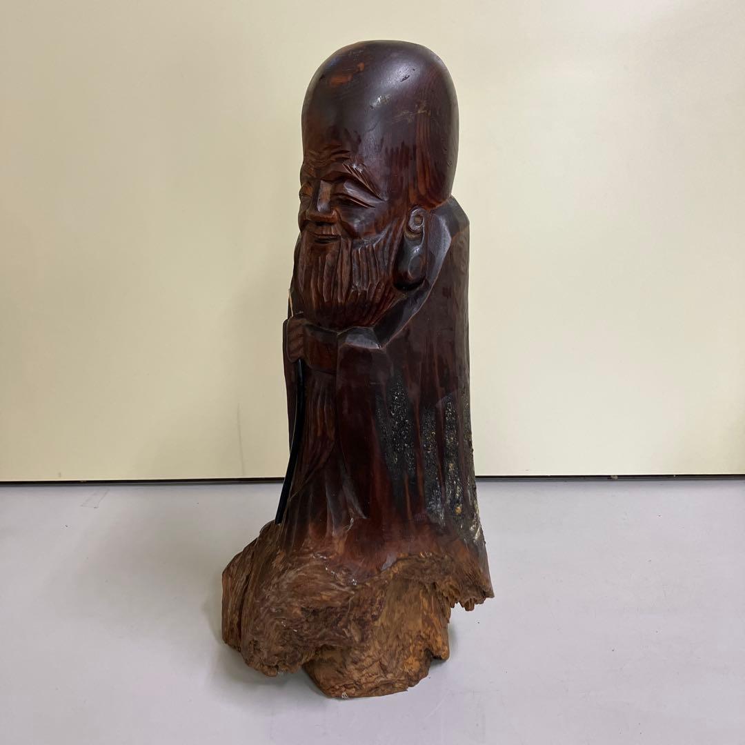 E-4昭和レトロ 置物 彫刻 木製 七福神 福禄寿 木彫り 長寿の像 福徳円満