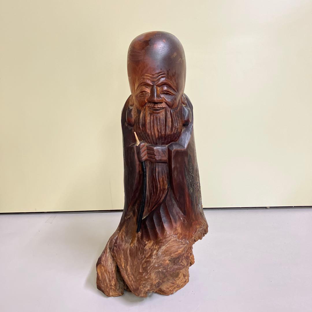 E-4昭和レトロ 置物 彫刻 木製 七福神 福禄寿 木彫り 長寿の像 福徳円満