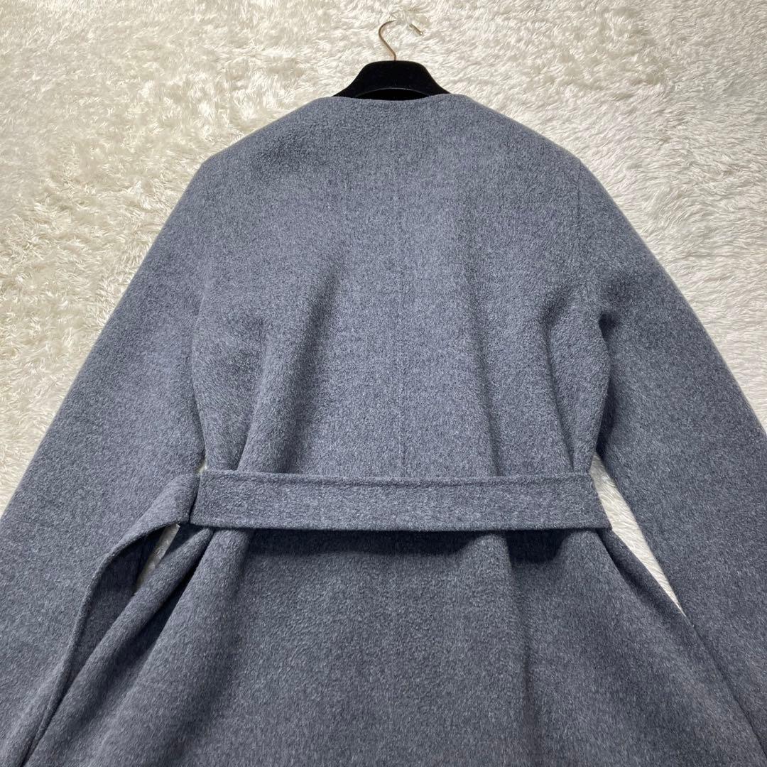 Theory カシミヤ混　ノーカラーコート　ベルト　グレー　定価79000円