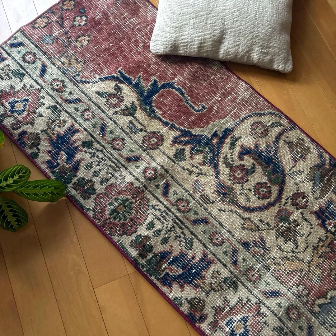 50.5×100.5 ボタニカルマット　アンティーク　トルコヴィンテージラグ