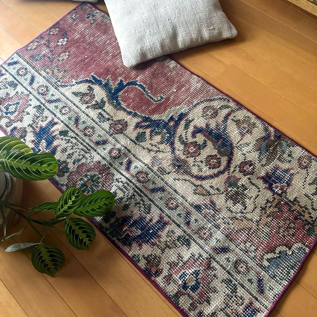 50.5×100.5 ボタニカルマット　アンティーク　トルコヴィンテージラグ