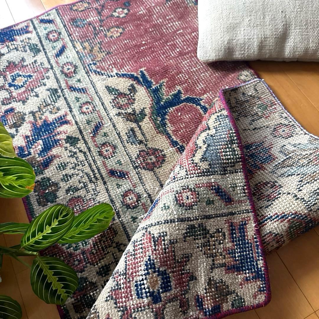 50.5×100.5 ボタニカルマット　アンティーク　トルコヴィンテージラグ