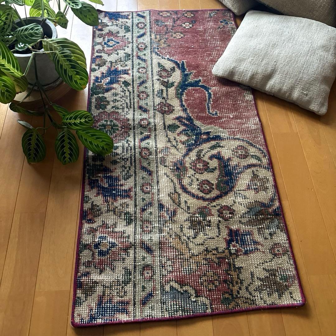 50.5×100.5 ボタニカルマット　アンティーク　トルコヴィンテージラグ