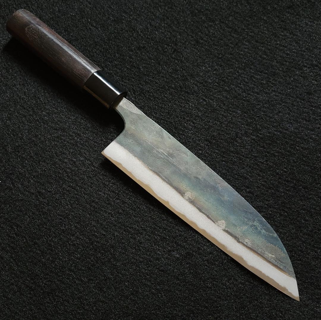 白紙1号 黒打 三徳包丁 180㎜ G1324 焼栗柄 月光作