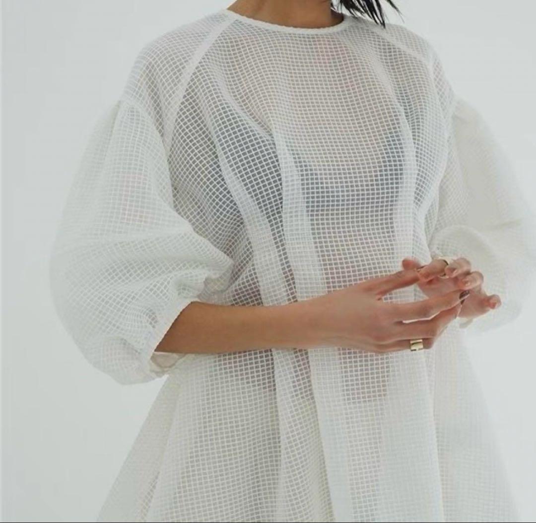 【美品】CLANE SHEER PLAID VOLUME SLEEVE TOPS