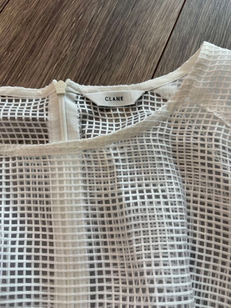 【美品】CLANE SHEER PLAID VOLUME SLEEVE TOPS