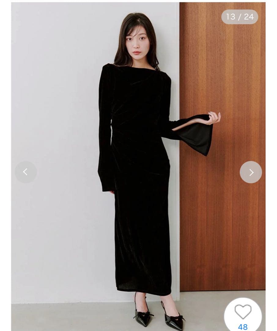 SNIDEL フロッキーベロアドレス ブラック