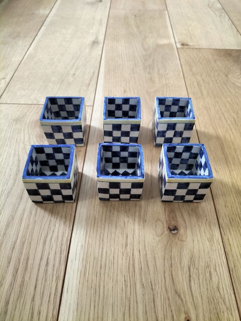 京焼 清水焼 乾山写オランダ市松角小付 珍味入れ 新品・未使用品6個セット