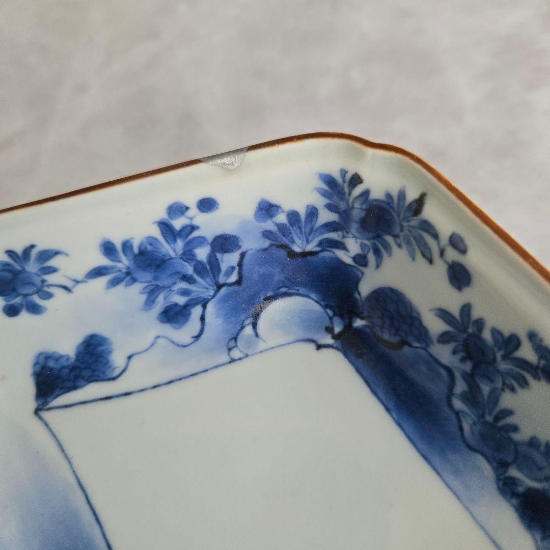 古伊万里　染付　隅入菱皿　小皿　江戸時代　金直し　金継ぎ　骨董　アンティーク