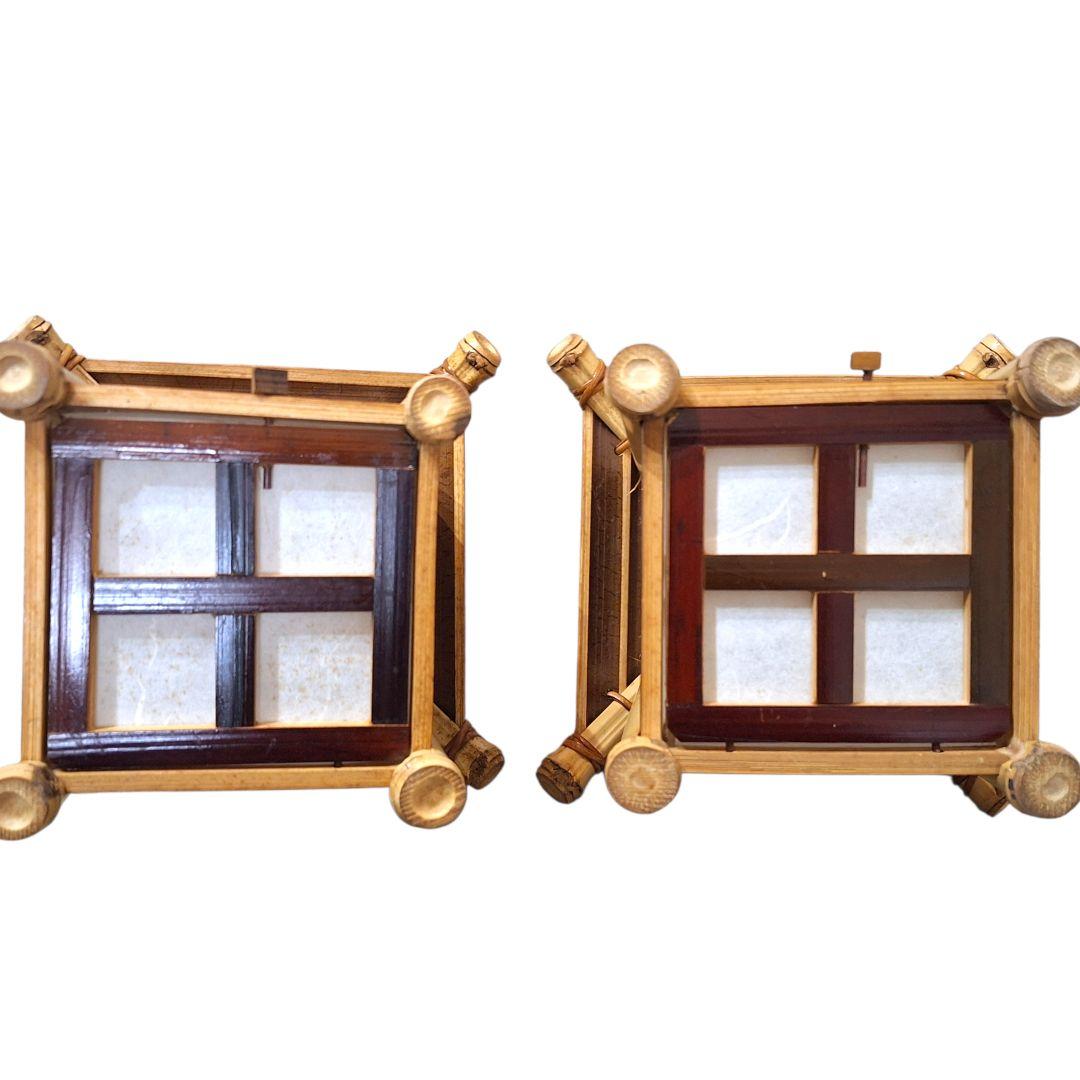 竹製 和風行灯 ランタン 一対 2点セット 古民家風 和紙 旅館 インテリア