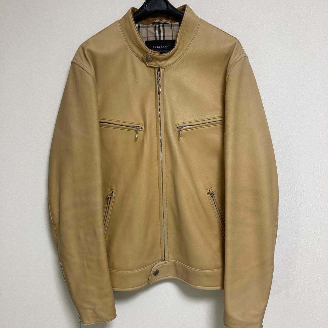 【オーラ◎】バーバリーブラックレーベル レザージャケット ラムレザーノバチェック