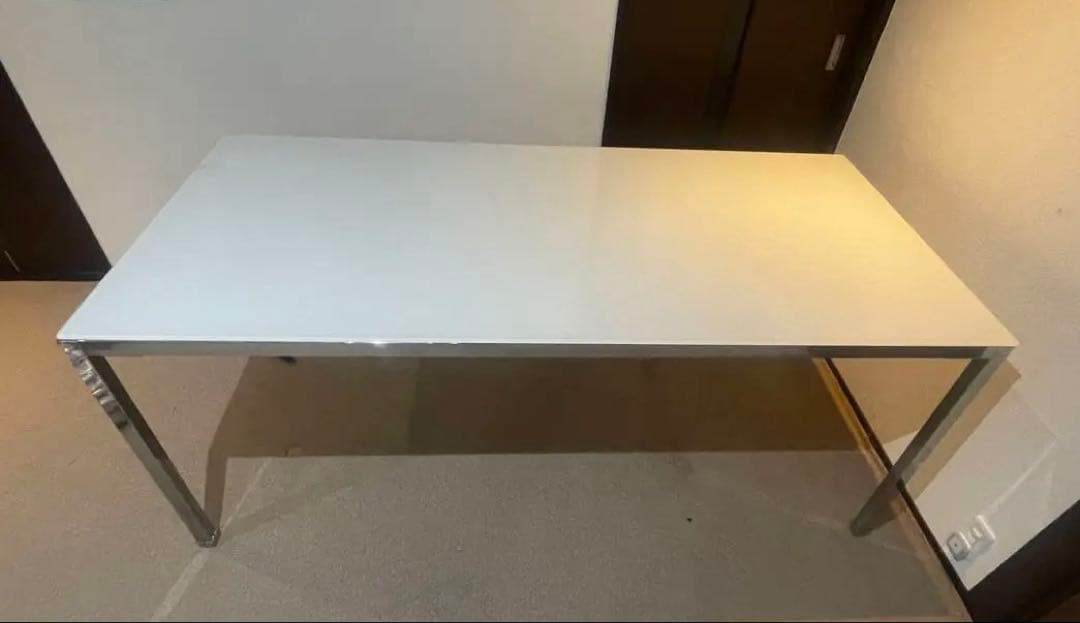 TORSBY テーブル ハイグロス ホワイト クロムメッキ 180×85 コタツ