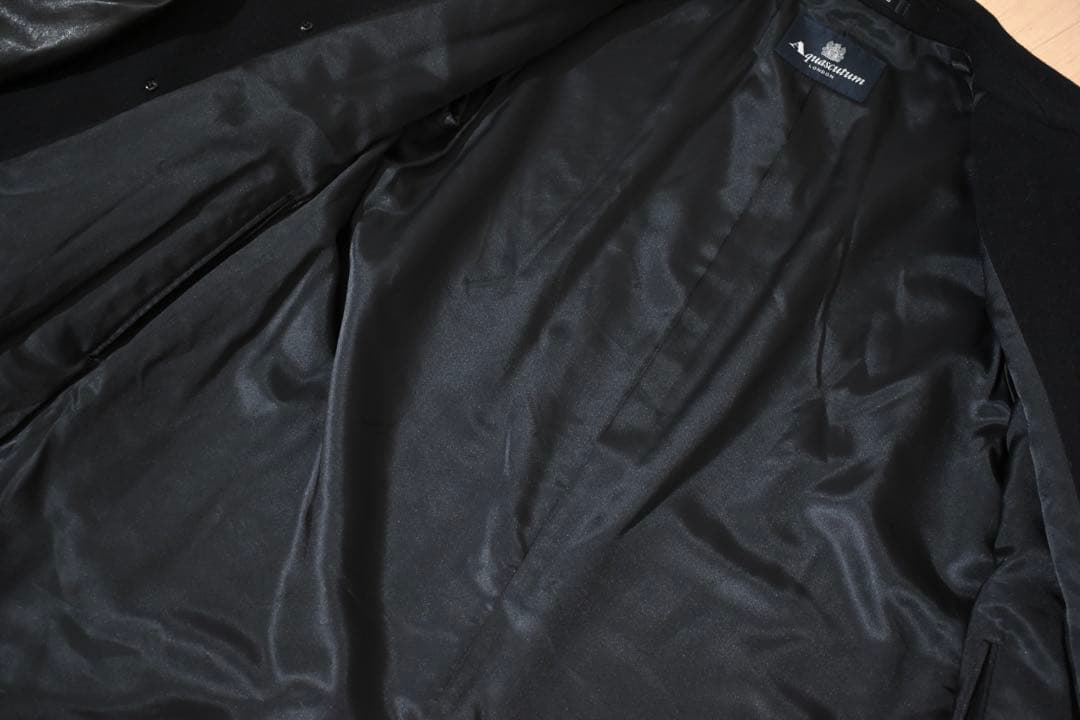 【Aquascutum/アクアスキュータム】カシミヤ混ステンカラーコート　黒　M