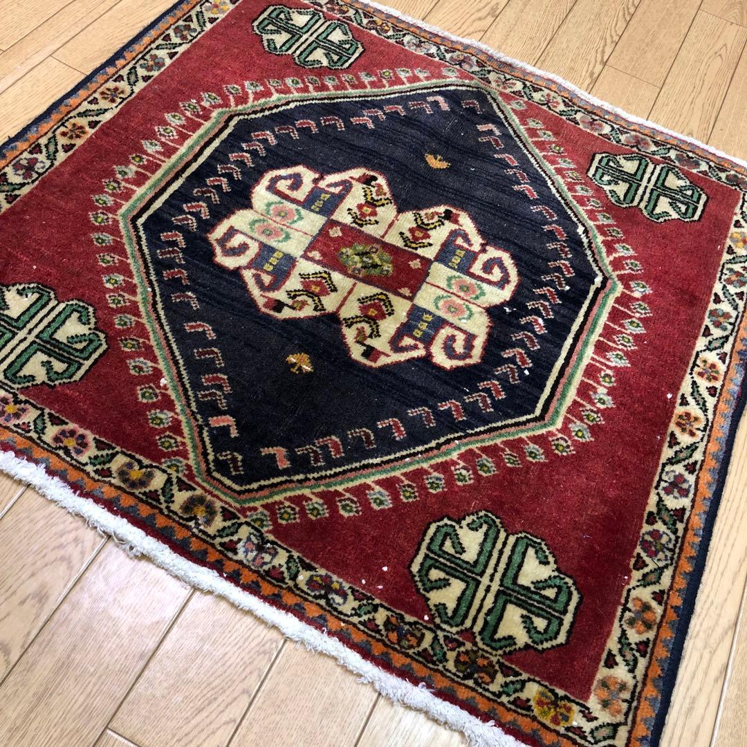 ペルシャ絨毯 ヴィンテージラグ 76×72cm 手織り オールド persia