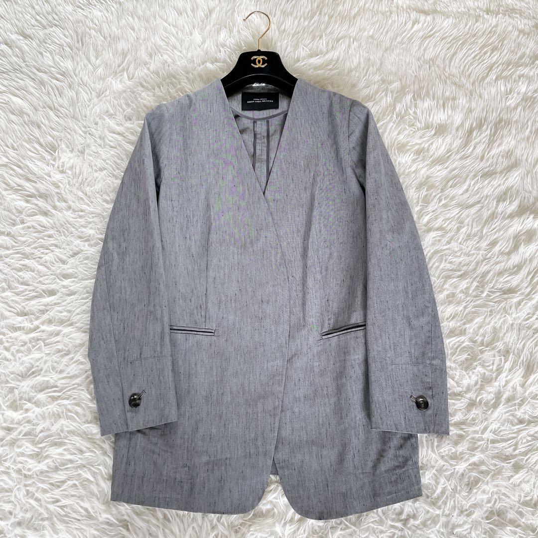 【グリーンレーベル】ノーカラージャケットパンツ セットアップ リネン グレー38