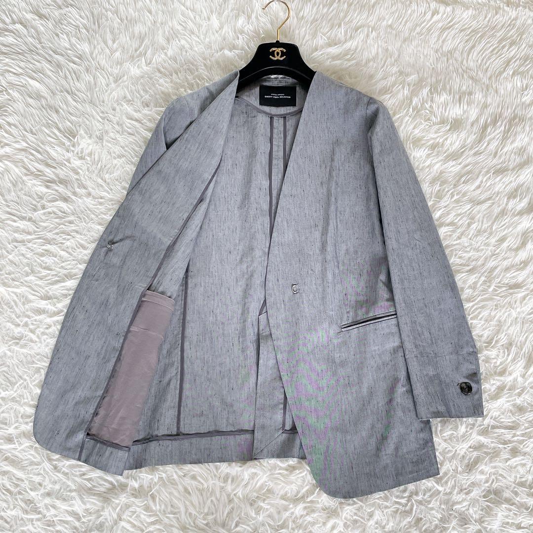 【グリーンレーベル】ノーカラージャケットパンツ セットアップ リネン グレー38