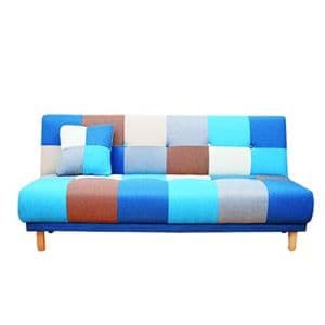 パッチワーク柄 ソファーベッド/ローソファー 【ブルー】 幅182cm 背もたれ