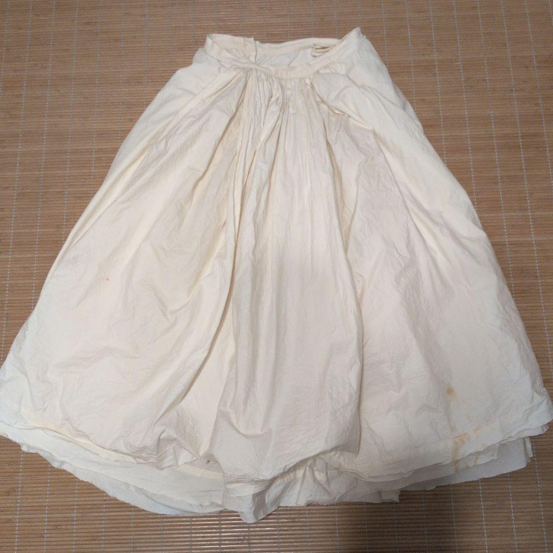 難シミありポールハーデン　生成りバックギャザースカート　定価20万