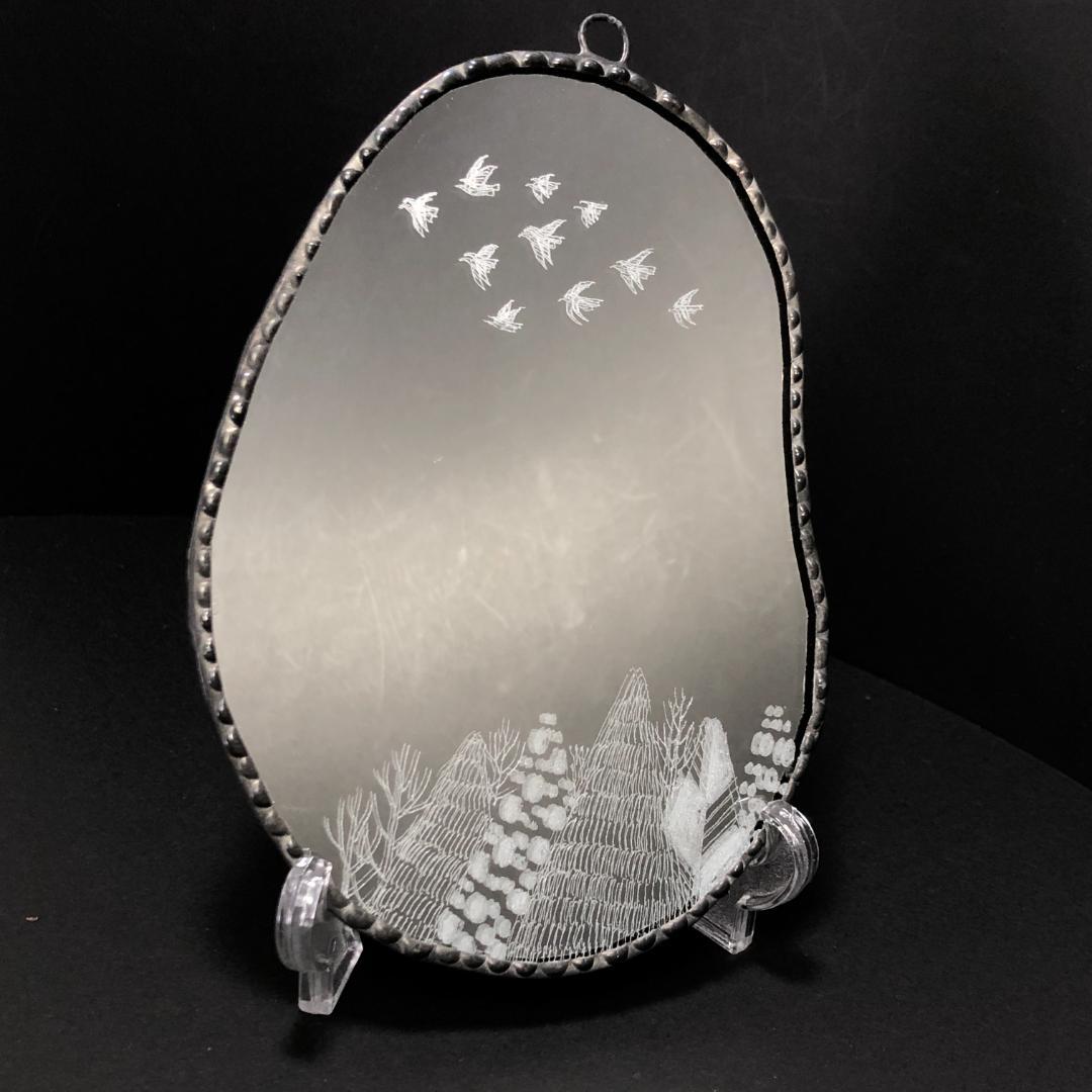 【美品】長野深雪／雪ガラス フロアライト＆ウォールミラー セット