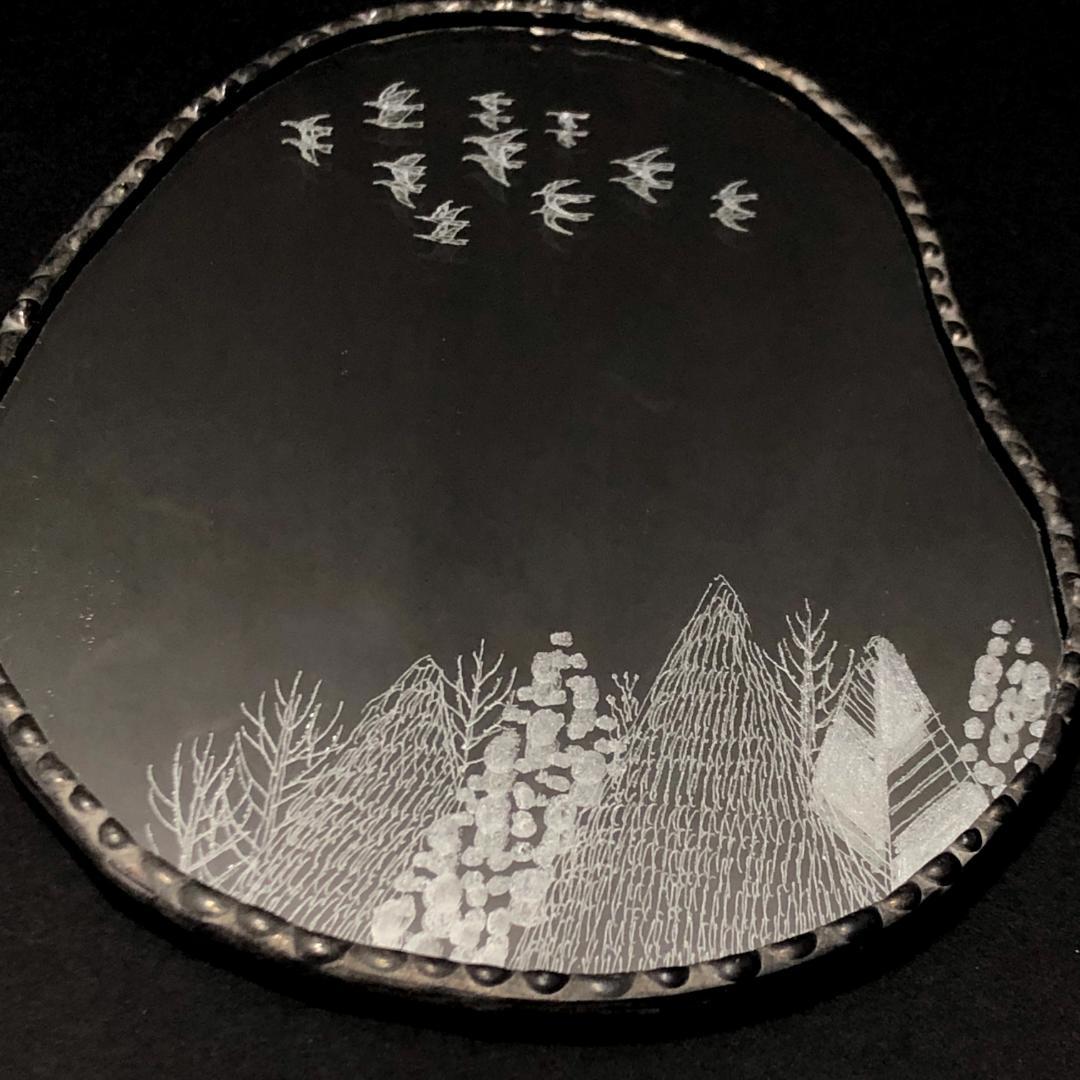 【美品】長野深雪／雪ガラス フロアライト＆ウォールミラー セット