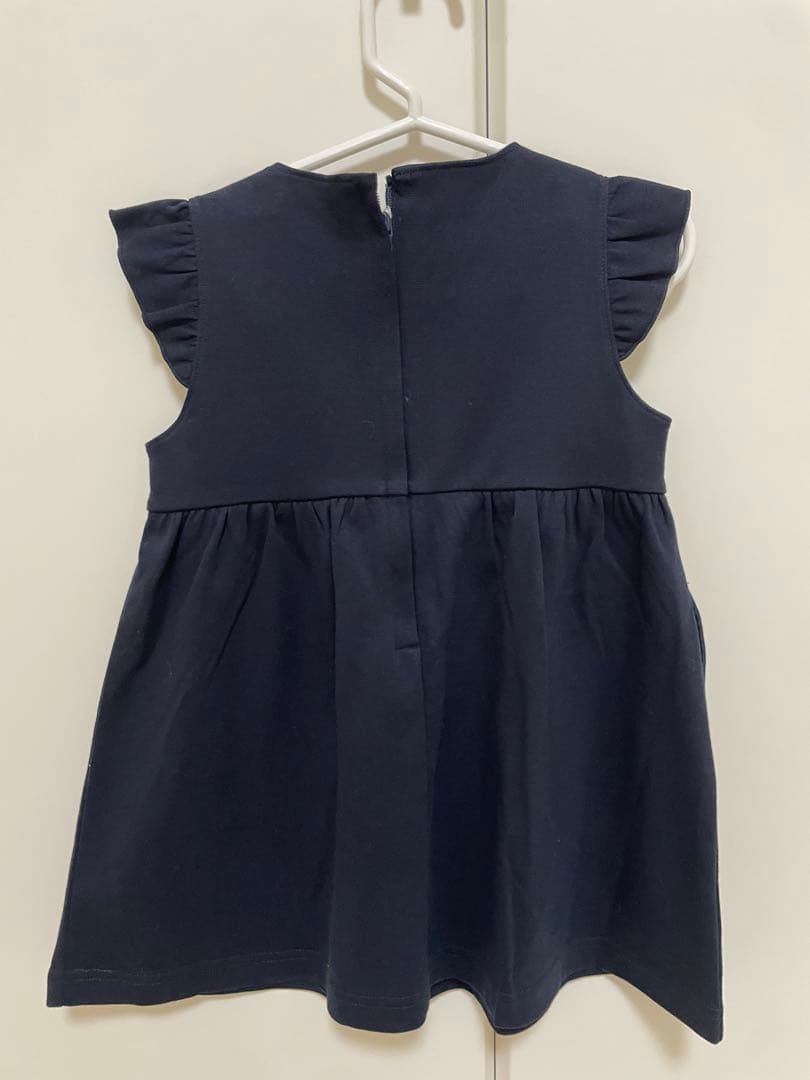 familiar ネイビー フリル袖 ジャンバースカート 90cm