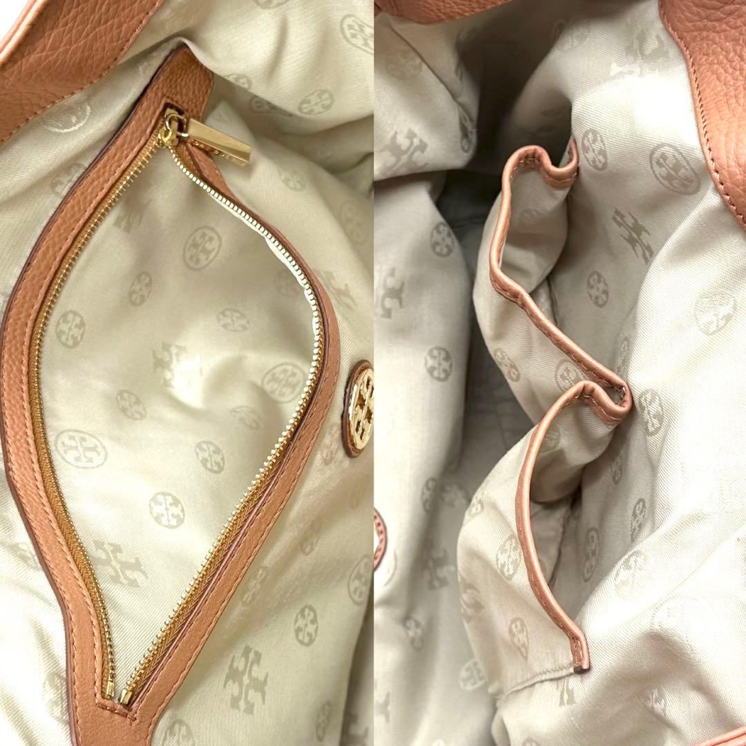 極美品✨トリーバーチ トートバッグ しぼ革 ボンボンチャーム ブラウン系 A4◎