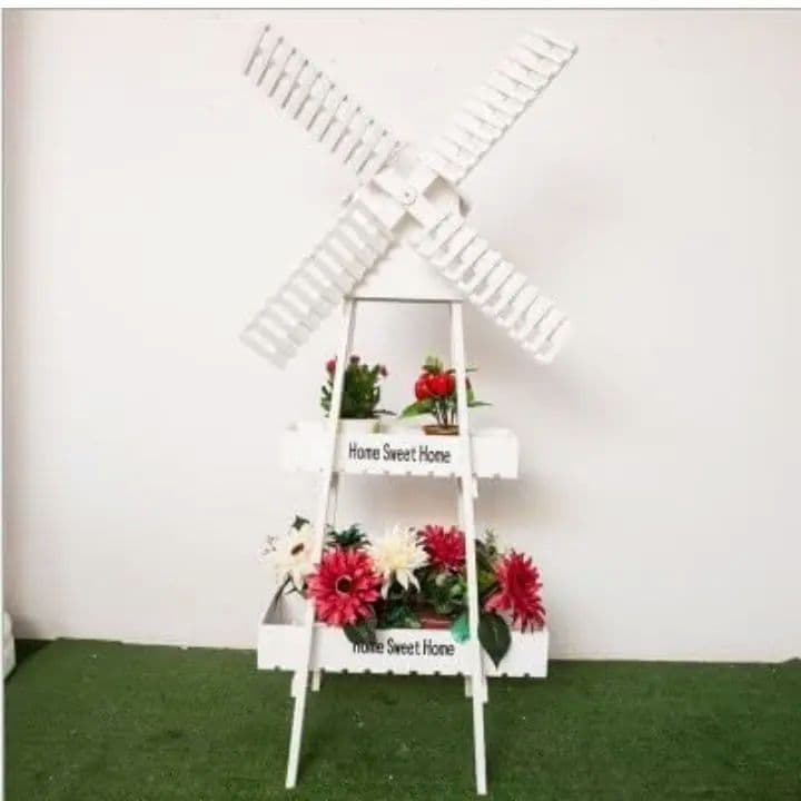 ☆新品　白色　1個　風車　プランターラック 　ガーデニング　鉢台　植物