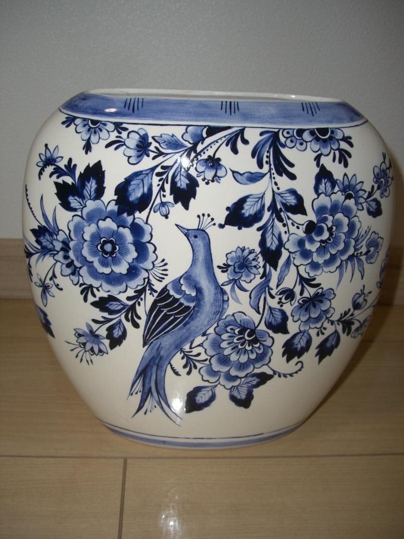 ★デルフト焼★ハンドペイント花瓶★花鳥風月★ブルー×ホワイト★