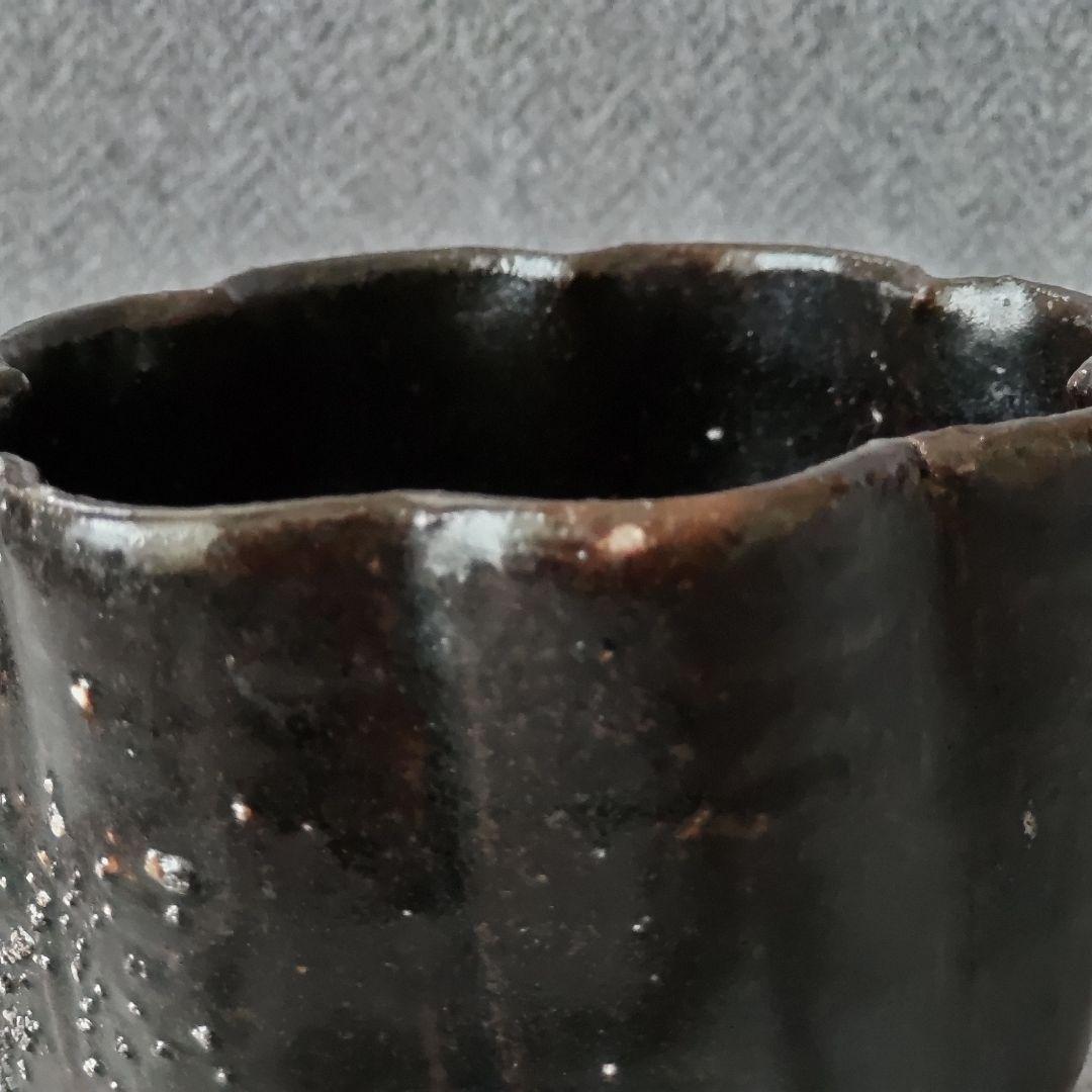 小林東五　天目輪花向付　中古品　黒釉　李朝