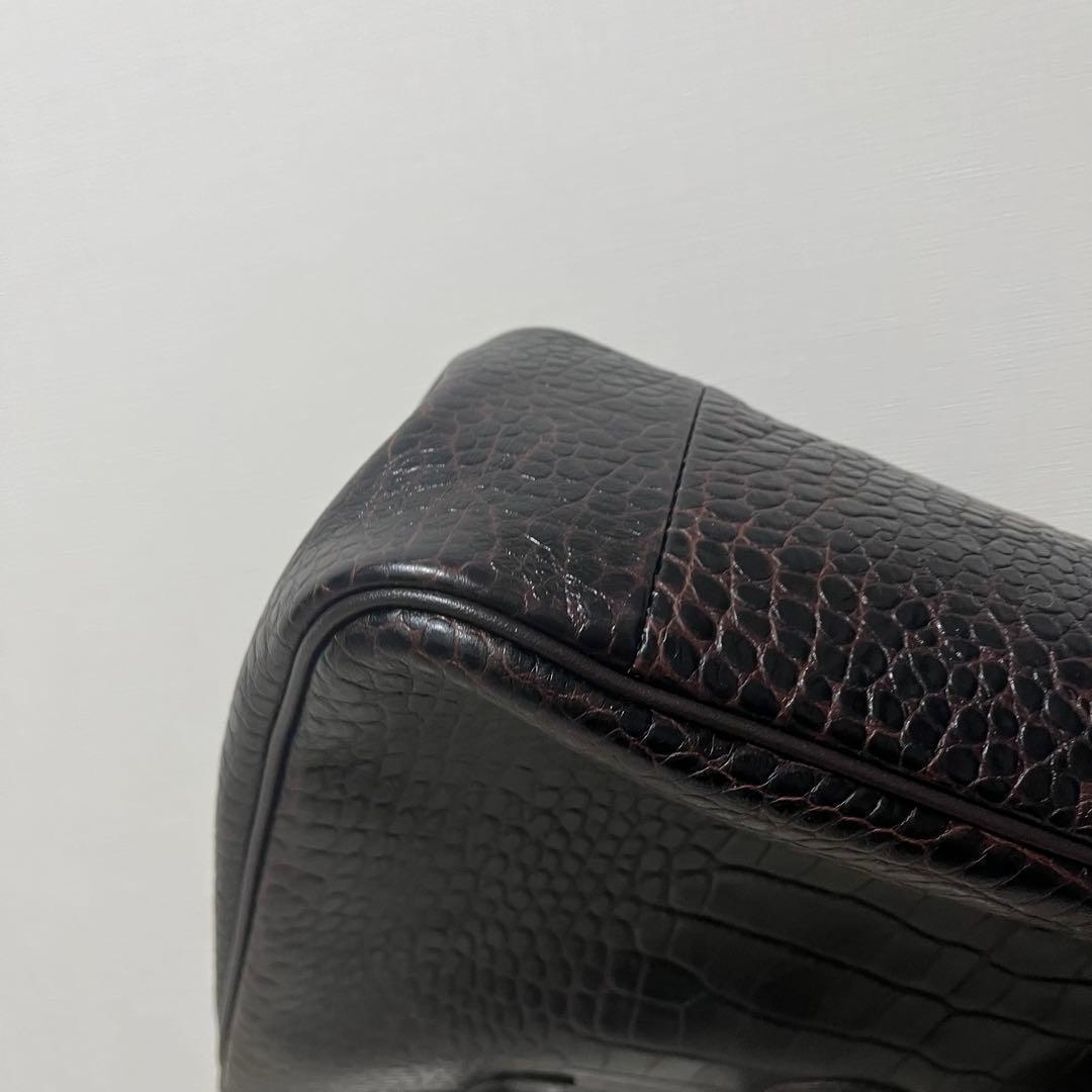 美品　Longchamp　レザートートバッグ　ロゾ　クロコ型押し　ブラウン