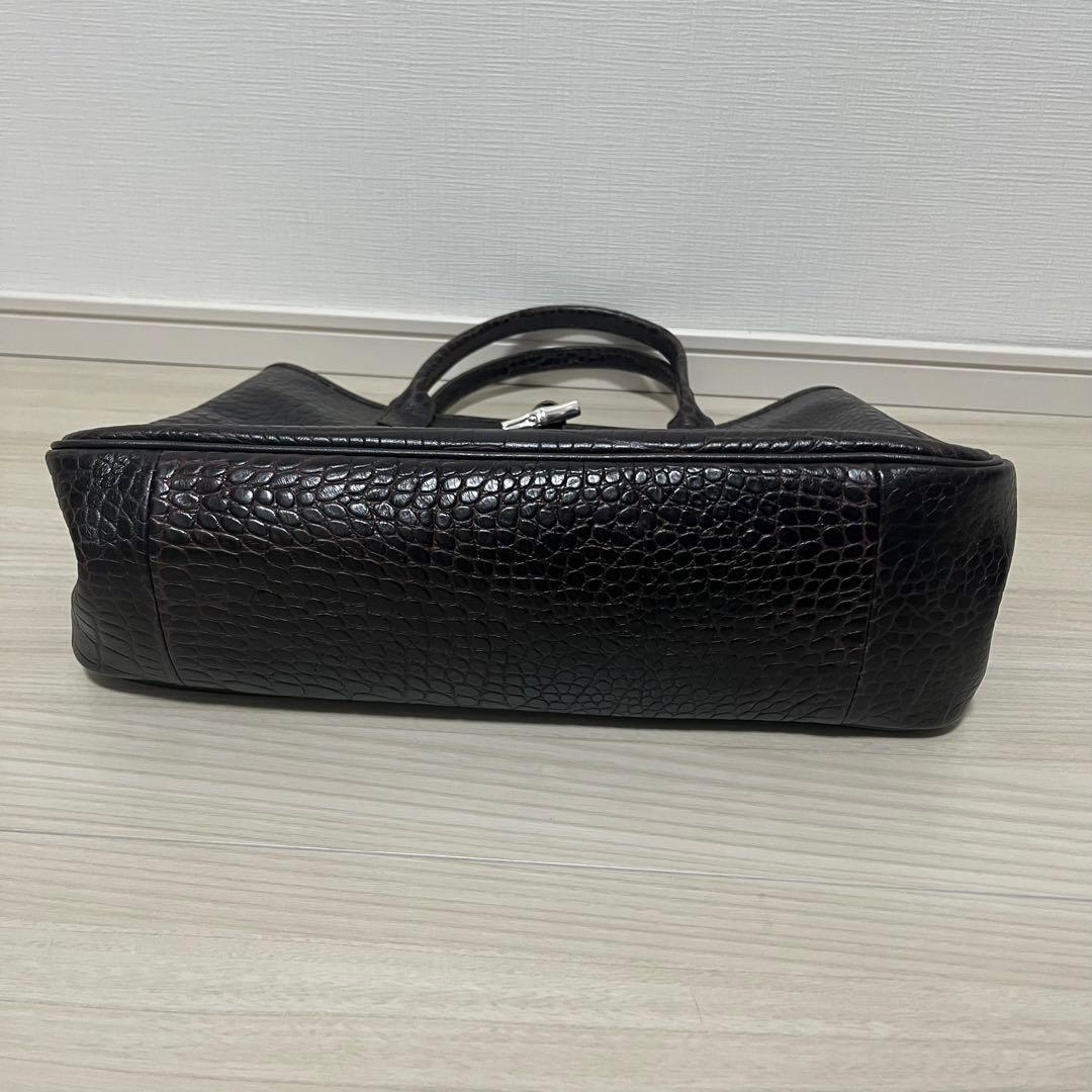 美品　Longchamp　レザートートバッグ　ロゾ　クロコ型押し　ブラウン