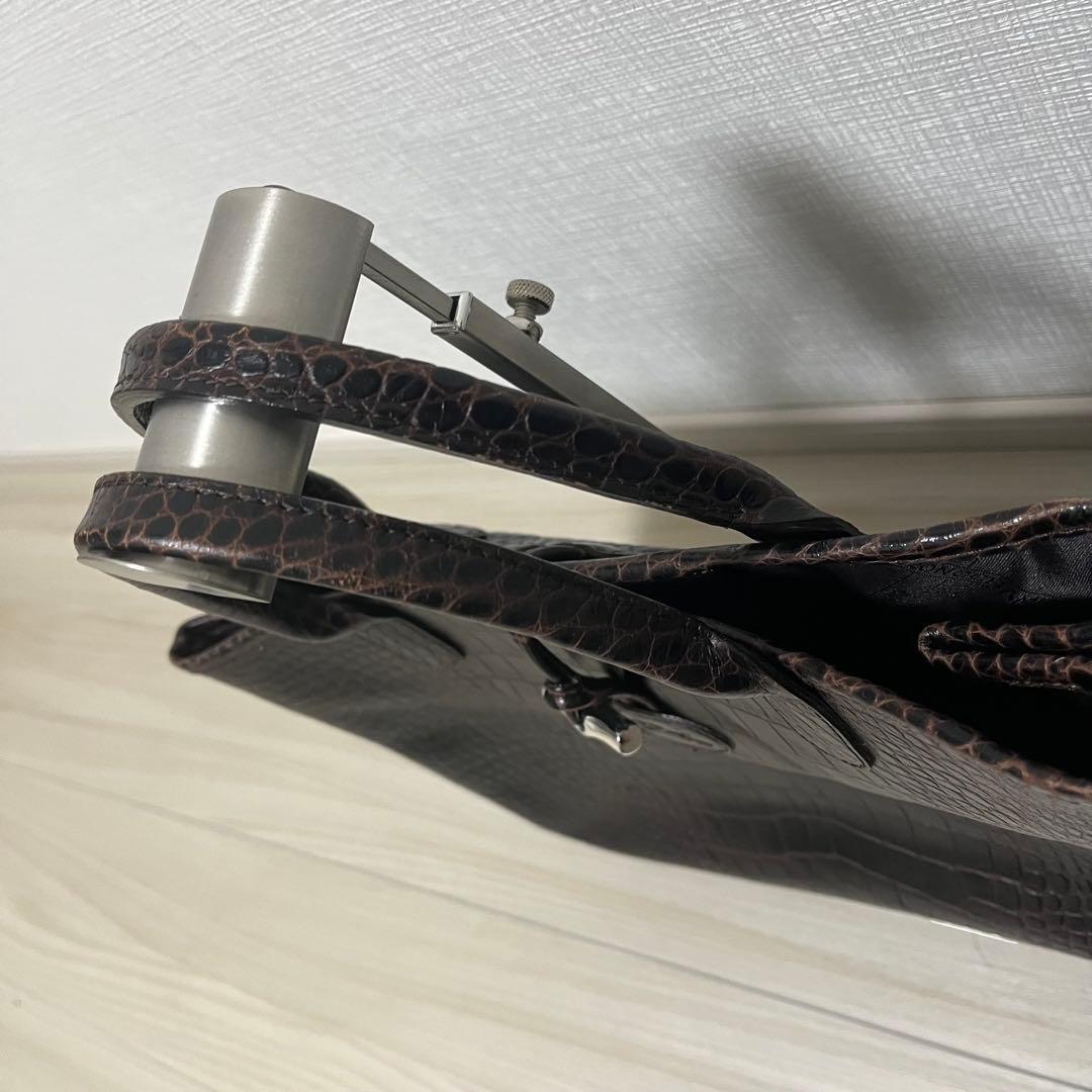 美品　Longchamp　レザートートバッグ　ロゾ　クロコ型押し　ブラウン