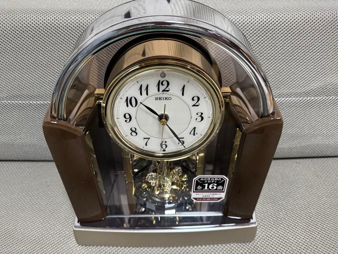 新品 セイコー 電波置き時計 回転飾り メロディ付き BY238B 濃茶マーブル