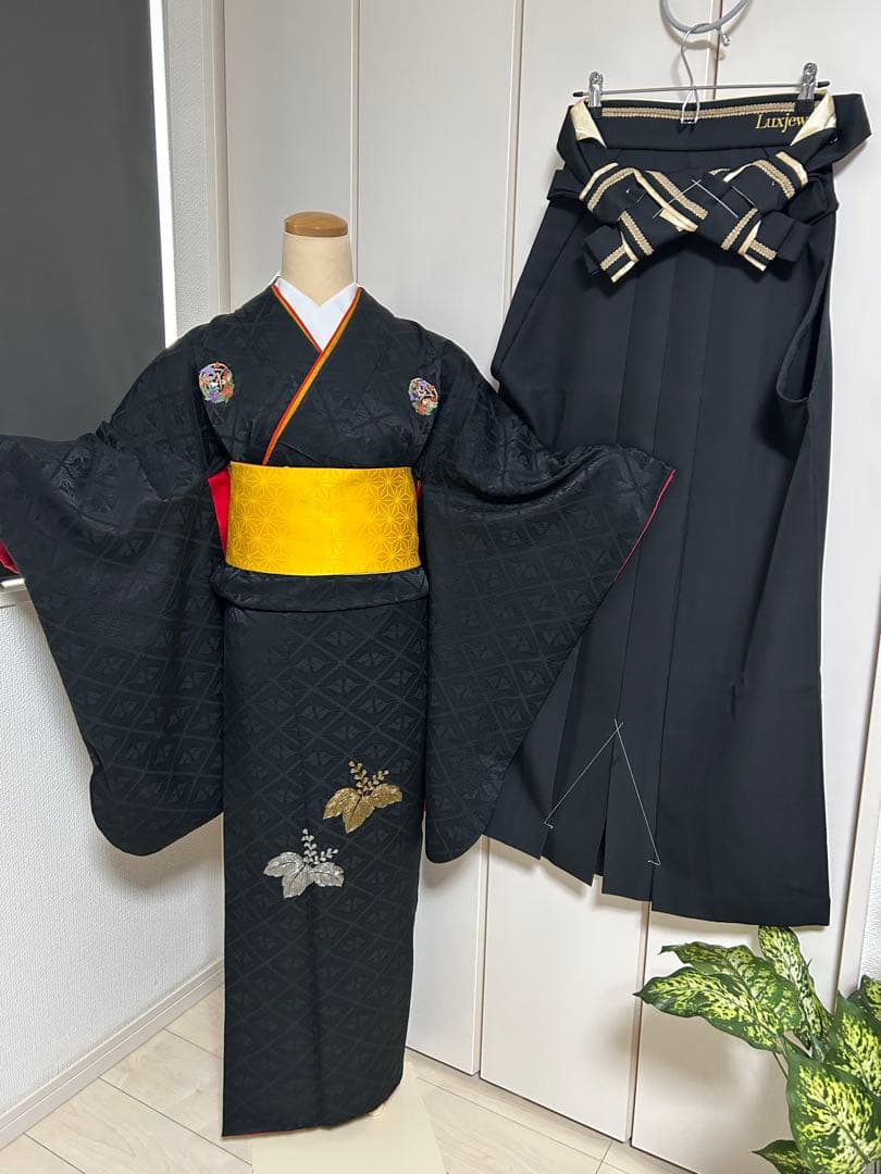 黒の二尺袖振袖レースの付いた袴2点セット トールサイズluxjewel ブランド